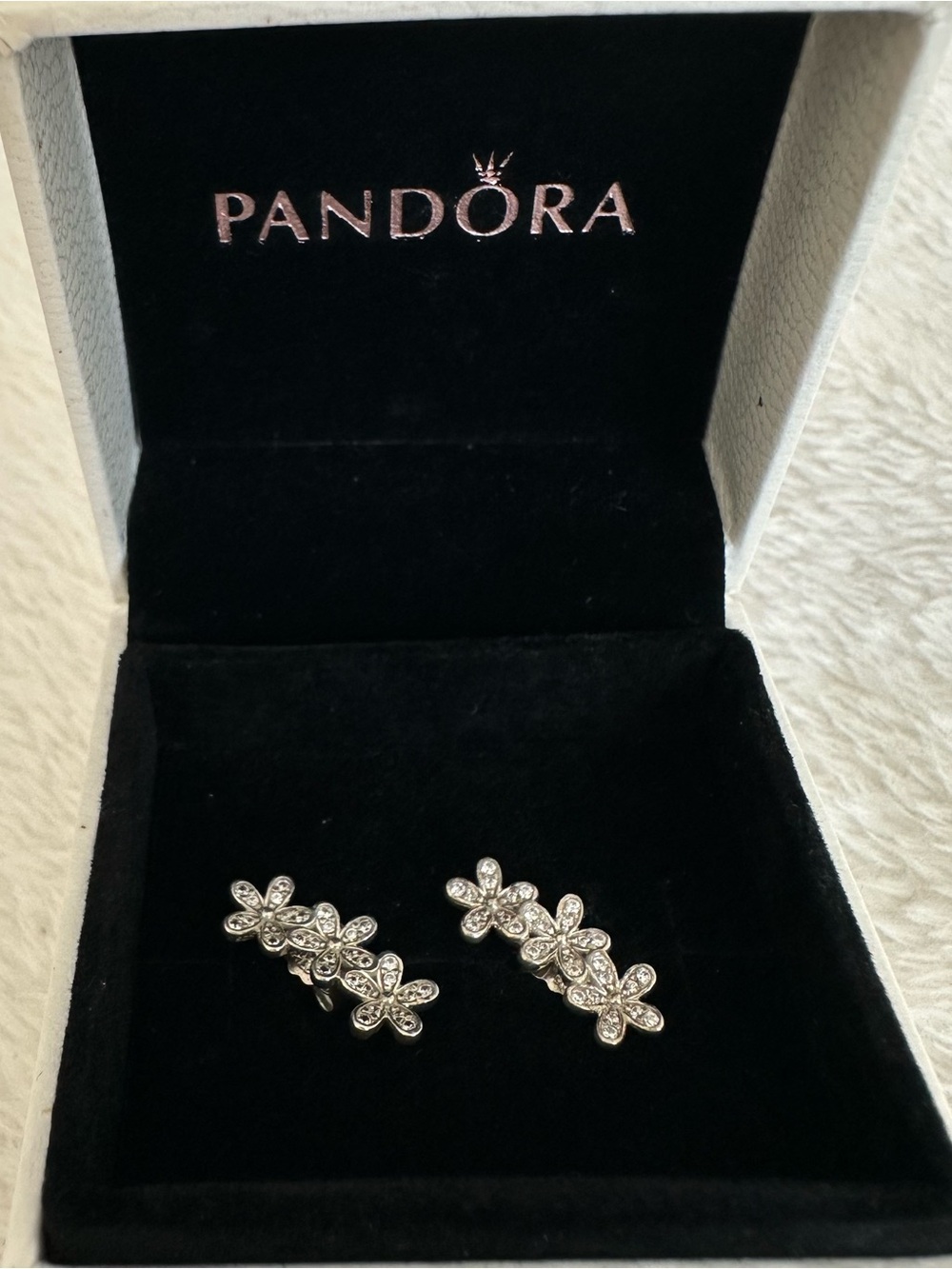 Authentic PANDORA Sparkling Daisy Flower Trio Stud Earrings